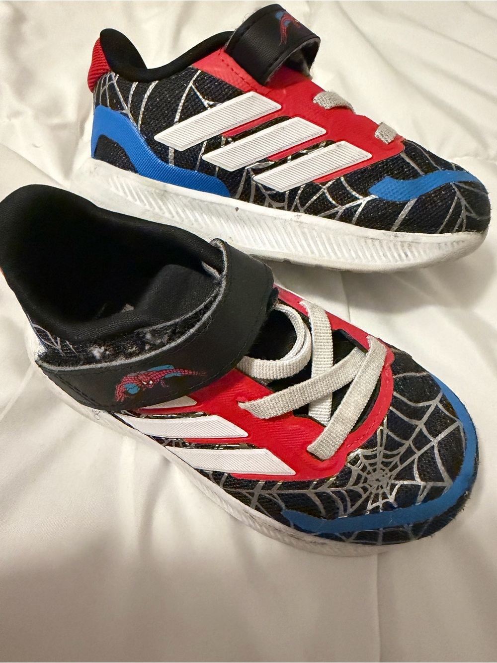 adidas Kids Spider-Web Sneakers in Black, Red & Blue